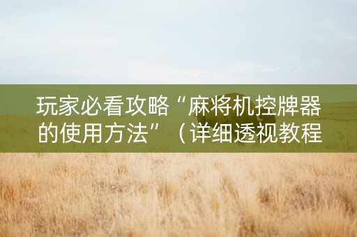 玩家必看攻略“麻将机控牌器的使用方法”（详细透视教程）-哔哩哔哩