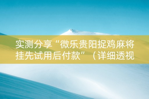 实测分享“微乐贵阳捉鸡麻将挂先试用后付款”（详细透视教程）-哔哩哔哩