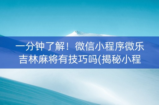 一分钟了解！微信小程序微乐吉林麻将有技巧吗(揭秘小程序输赢技巧)