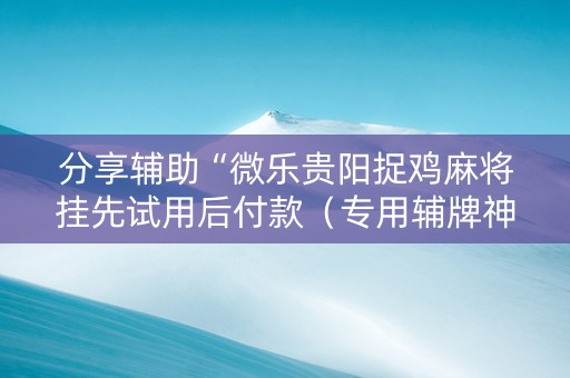 分享辅助“微乐贵阳捉鸡麻将挂先试用后付款（专用辅牌神器免安装）