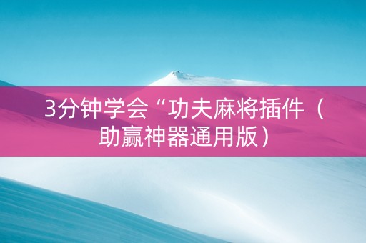 3分钟学会“功夫麻将插件（助赢神器通用版）