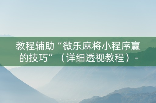 教程辅助“微乐麻将小程序赢的技巧”（详细透视教程）-哔哩哔哩