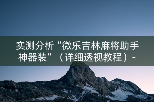 实测分析“微乐吉林麻将助手神器装”（详细透视教程）-哔哩哔哩