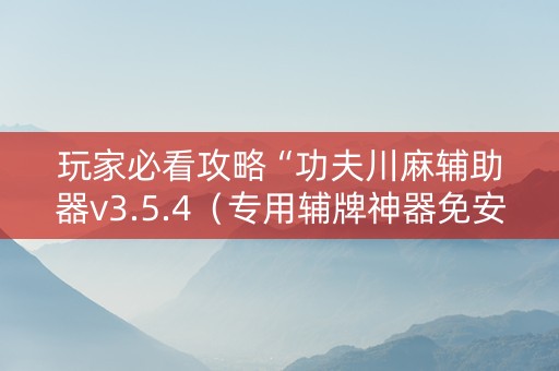 玩家必看攻略“功夫川麻辅助器v3.5.4（专用辅牌神器免安装）