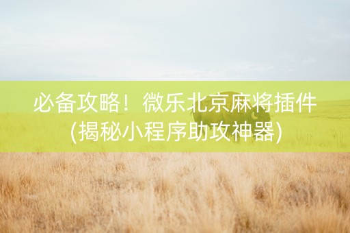 必备攻略！微乐北京麻将插件(揭秘小程序助攻神器)