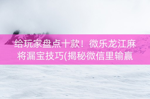 给玩家盘点十款！微乐龙江麻将漏宝技巧(揭秘微信里输赢规律)