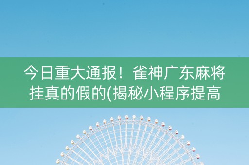 今日重大通报！雀神广东麻将挂真的假的(揭秘小程序提高赢的概率)