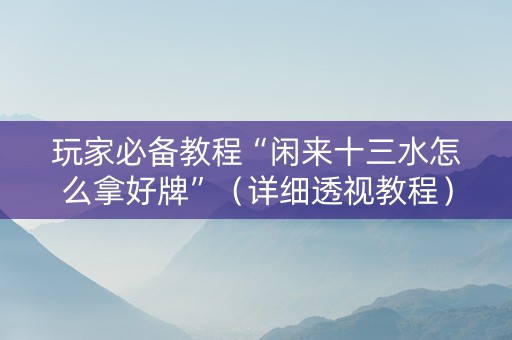 玩家必备教程“闲来十三水怎么拿好牌”（详细透视教程）-哔哩哔哩