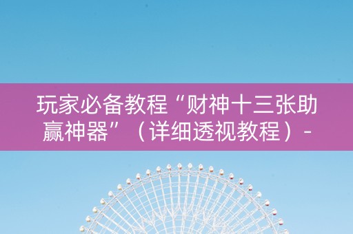 玩家必备教程“财神十三张助赢神器”（详细透视教程）-哔哩哔哩