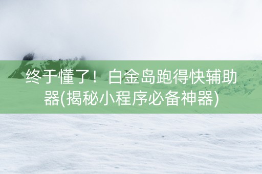 终于懂了！白金岛跑得快辅助器(揭秘小程序必备神器)