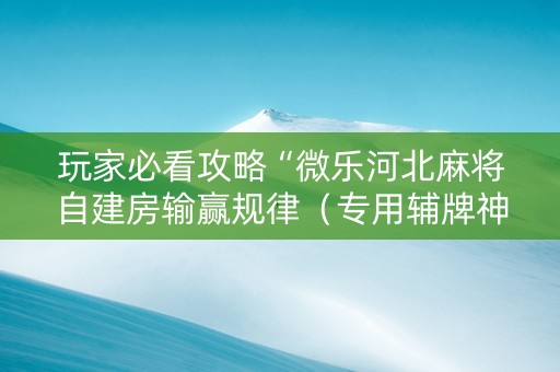 玩家必看攻略“微乐河北麻将自建房输赢规律（专用辅牌神器免安装）