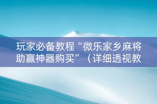 玩家必备教程“微乐家乡麻将助赢神器购买”（详细透视教程）-哔哩哔哩