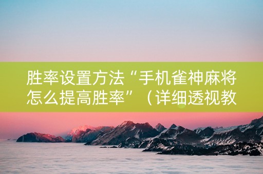 胜率设置方法“手机雀神麻将怎么提高胜率”（详细透视教程）-哔哩哔哩