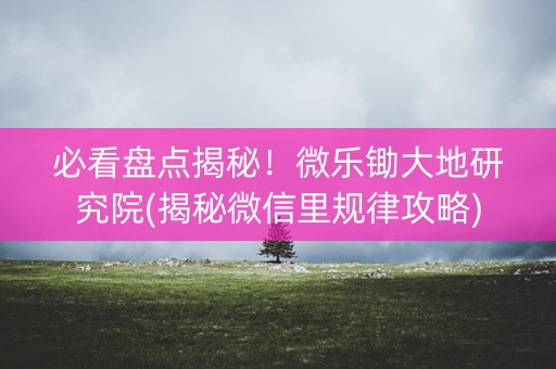 必看盘点揭秘！微乐锄大地研究院(揭秘微信里规律攻略)