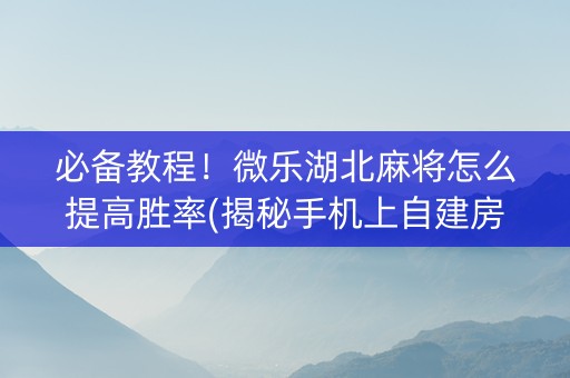 必备教程！微乐湖北麻将怎么提高胜率(揭秘手机上自建房怎么赢)
