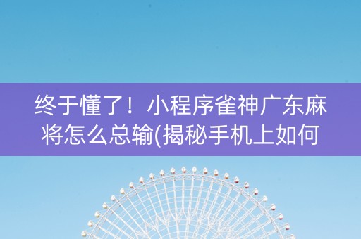 终于懂了！小程序雀神广东麻将怎么总输(揭秘手机上如何让牌变好)