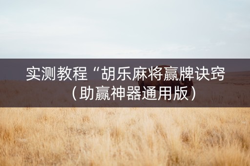 实测教程“胡乐麻将赢牌诀窍（助赢神器通用版）