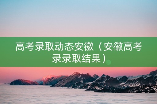 高考录取动态安徽（安徽高考录录取结果）