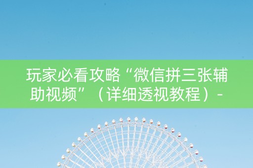 玩家必看攻略“微信拼三张辅助视频”（详细透视教程）-哔哩哔哩