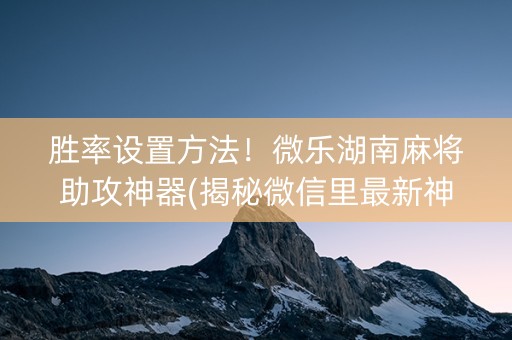 胜率设置方法！微乐湖南麻将助攻神器(揭秘微信里最新神器下载)