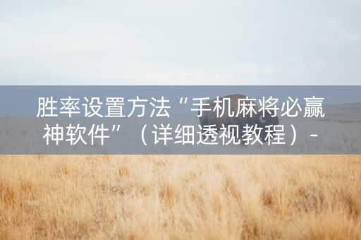 胜率设置方法“手机麻将必赢神软件”（详细透视教程）-哔哩哔哩