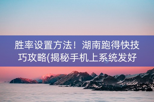 胜率设置方法！湖南跑得快技巧攻略(揭秘手机上系统发好牌)