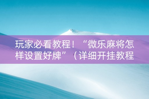 玩家必看教程！“微乐麻将怎样设置好牌”（详细开挂教程）-哔哩哔哩