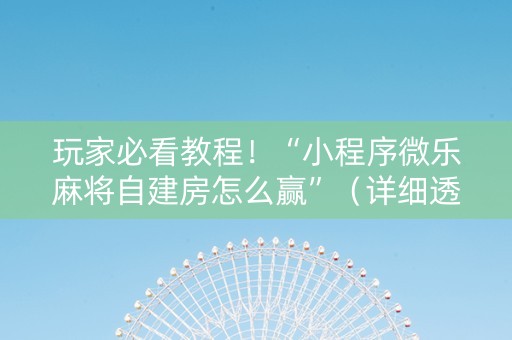 玩家必看教程！“小程序微乐麻将自建房怎么赢”（详细透视教程）-哔哩哔哩