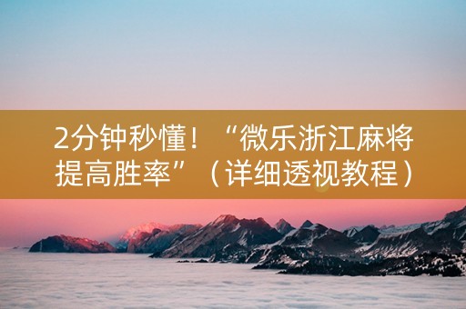 2分钟秒懂！“微乐浙江麻将提高胜率”（详细透视教程）-哔哩哔哩