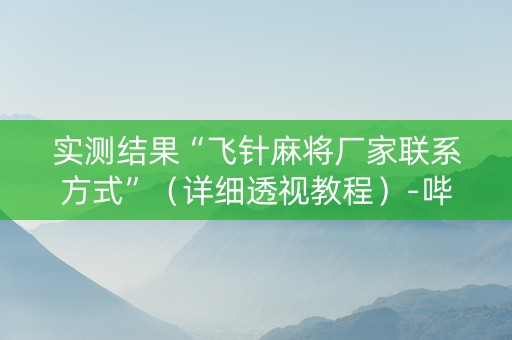 实测结果“飞针麻将厂家联系方式”（详细透视教程）-哔哩哔哩