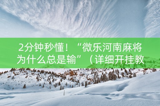 2分钟秒懂！“微乐河南麻将为什么总是输”（详细开挂教程）-哔哩哔哩