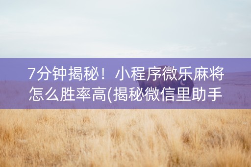 7分钟揭秘！小程序微乐麻将怎么胜率高(揭秘微信里助手软件)