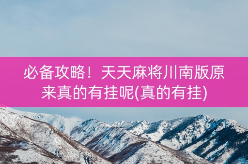 必备攻略！天天麻将川南版原来真的有挂呢(真的有挂)