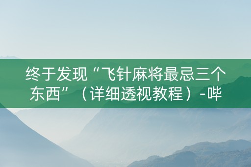 终于发现“飞针麻将最忌三个东西”（详细透视教程）-哔哩哔哩