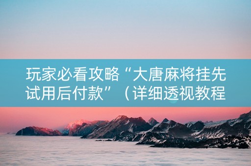 玩家必看攻略“大唐麻将挂先试用后付款”（详细透视教程）-哔哩哔哩