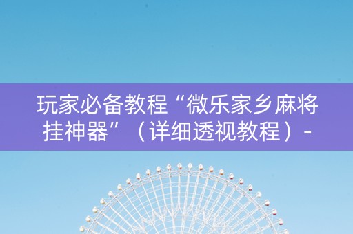 玩家必备教程“微乐家乡麻将挂神器”（详细透视教程）-哔哩哔哩