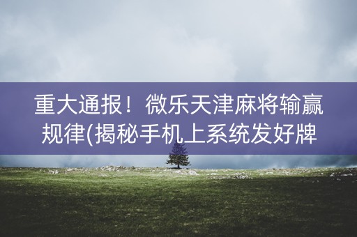 重大通报！微乐天津麻将输赢规律(揭秘手机上系统发好牌)