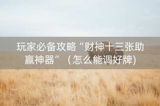 玩家必备攻略“财神十三张助赢神器”（怎么能调好牌)