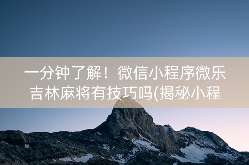 一分钟了解！微信小程序微乐吉林麻将有技巧吗(揭秘小程序攻略插件)