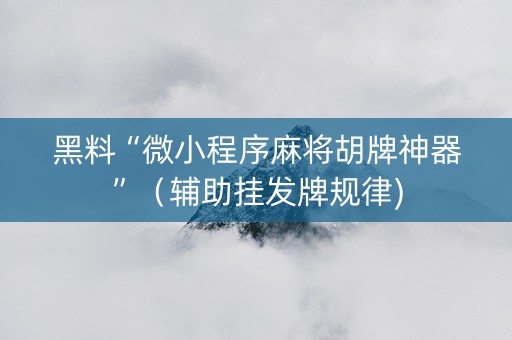 黑料“微小程序麻将胡牌神器”（辅助挂发牌规律)