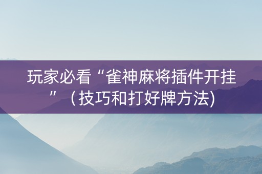 玩家必看“雀神麻将插件开挂”（技巧和打好牌方法)