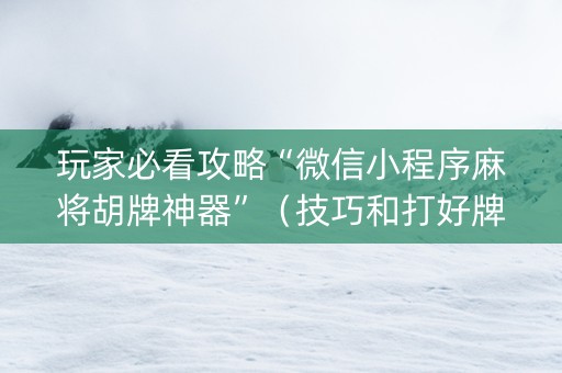 玩家必看攻略“微信小程序麻将胡牌神器”（技巧和打好牌方法)