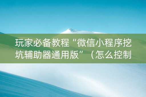 玩家必备教程“微信小程序挖坑辅助器通用版”（怎么控制输赢)