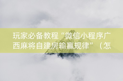 玩家必备教程“微信小程序广西麻将自建房输赢规律”（怎么调胜率)