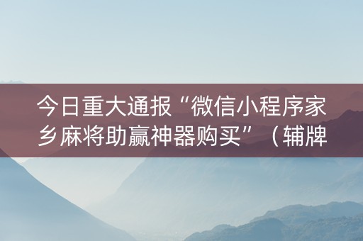 今日重大通报“微信小程序家乡麻将助赢神器购买”（辅牌器插件购买)