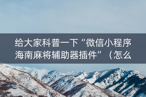 给大家科普一下“微信小程序海南麻将辅助器插件”（怎么能让牌好一点)