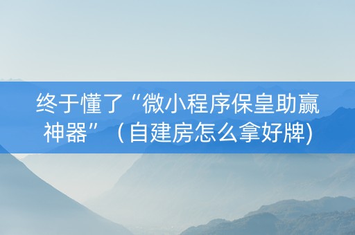 终于懂了“微小程序保皇助赢神器”（自建房怎么拿好牌)