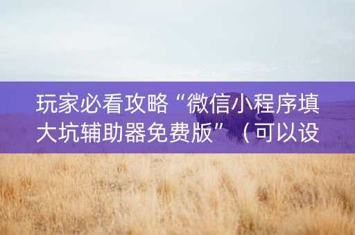 玩家必看攻略“微信小程序填大坑辅助器免费版”（可以设置输赢吗)