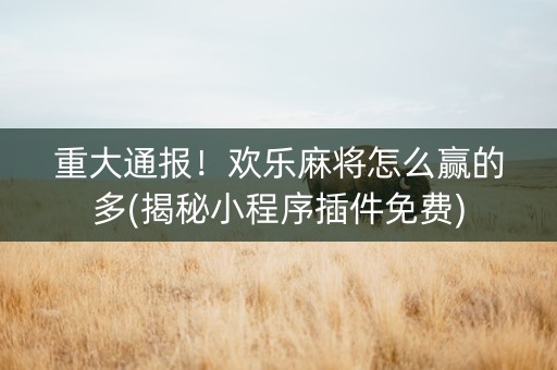 重大通报！欢乐麻将怎么赢的多(揭秘小程序插件免费)