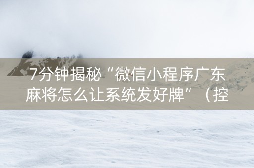 7分钟揭秘“微信小程序广东麻将怎么让系统发好牌”（控牌神器)